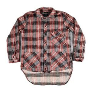 Fried Rice NYC Button Down High Low Hem Plaid Flannel Unisex  Medium Multicolor